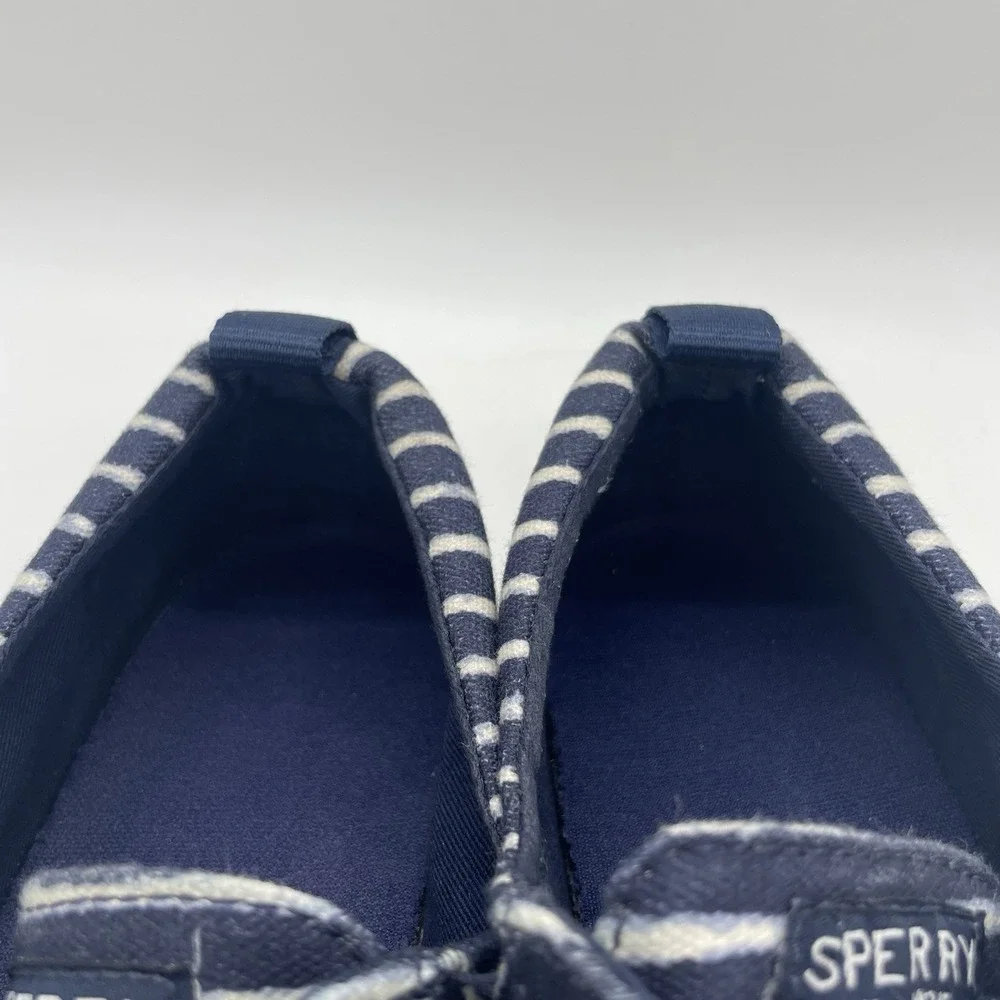 Sperry Womens 10 Shoes Top Sider Boat Sneaker White & Navy Stripe Beach Nautical
